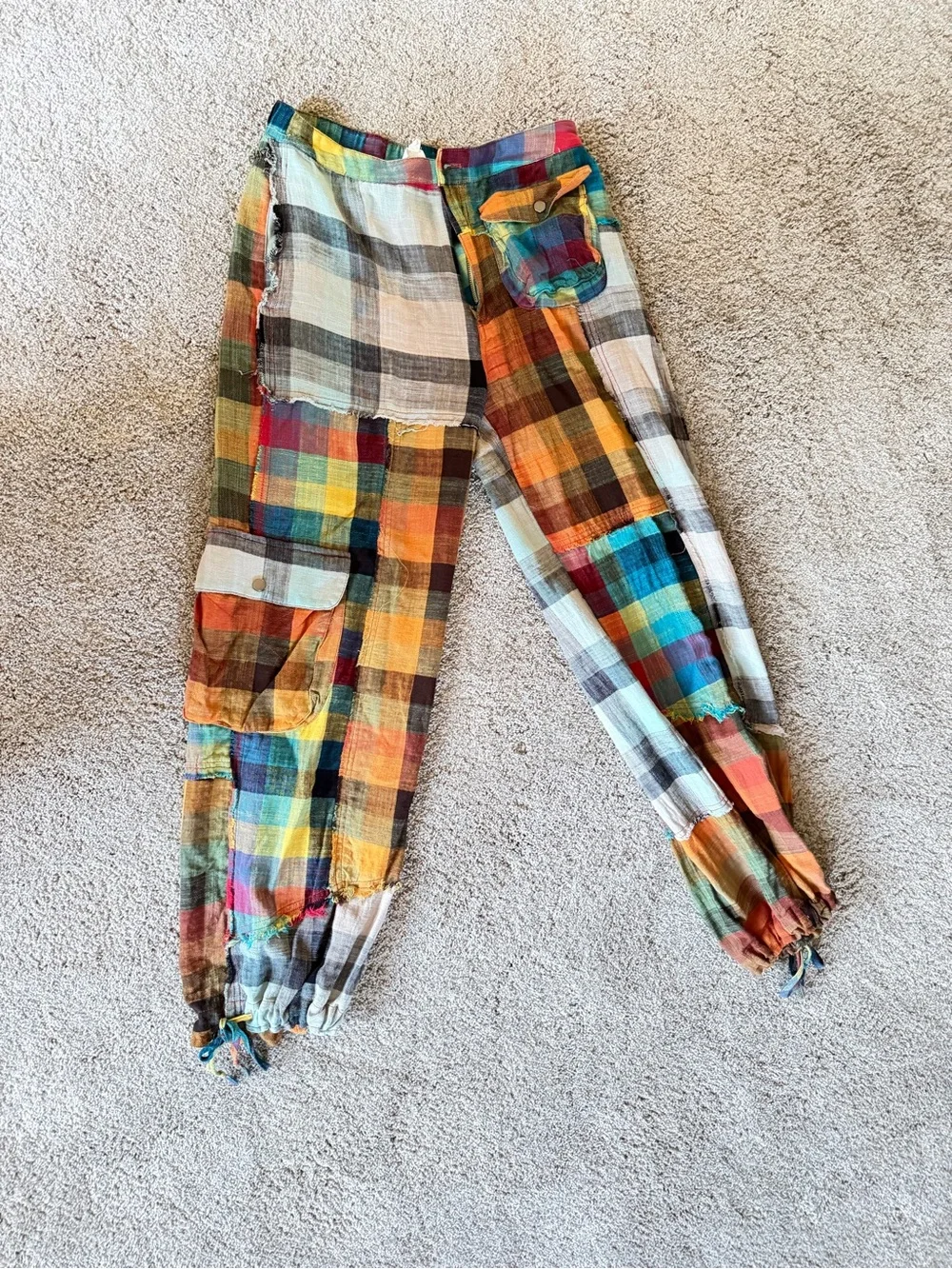 Oli & Hali Multicolor Plaid Wide-Leg Patchwork Pants - Picture 2 of 8